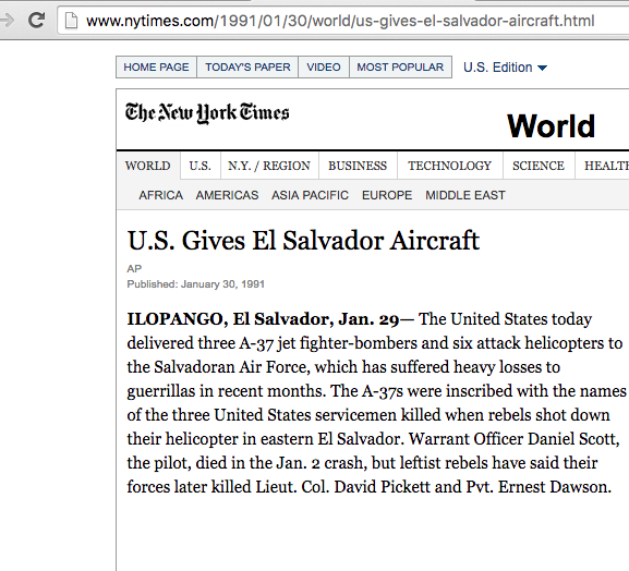 1991 1 30 NYT US gives El Sal Aircraft